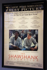 A poster for 'The Shawshank Redemption' hangs inside the lobby for the woodshop in Upper Sandusky, Ohio. 